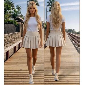 Cream Pleated High-Waisted Skirt